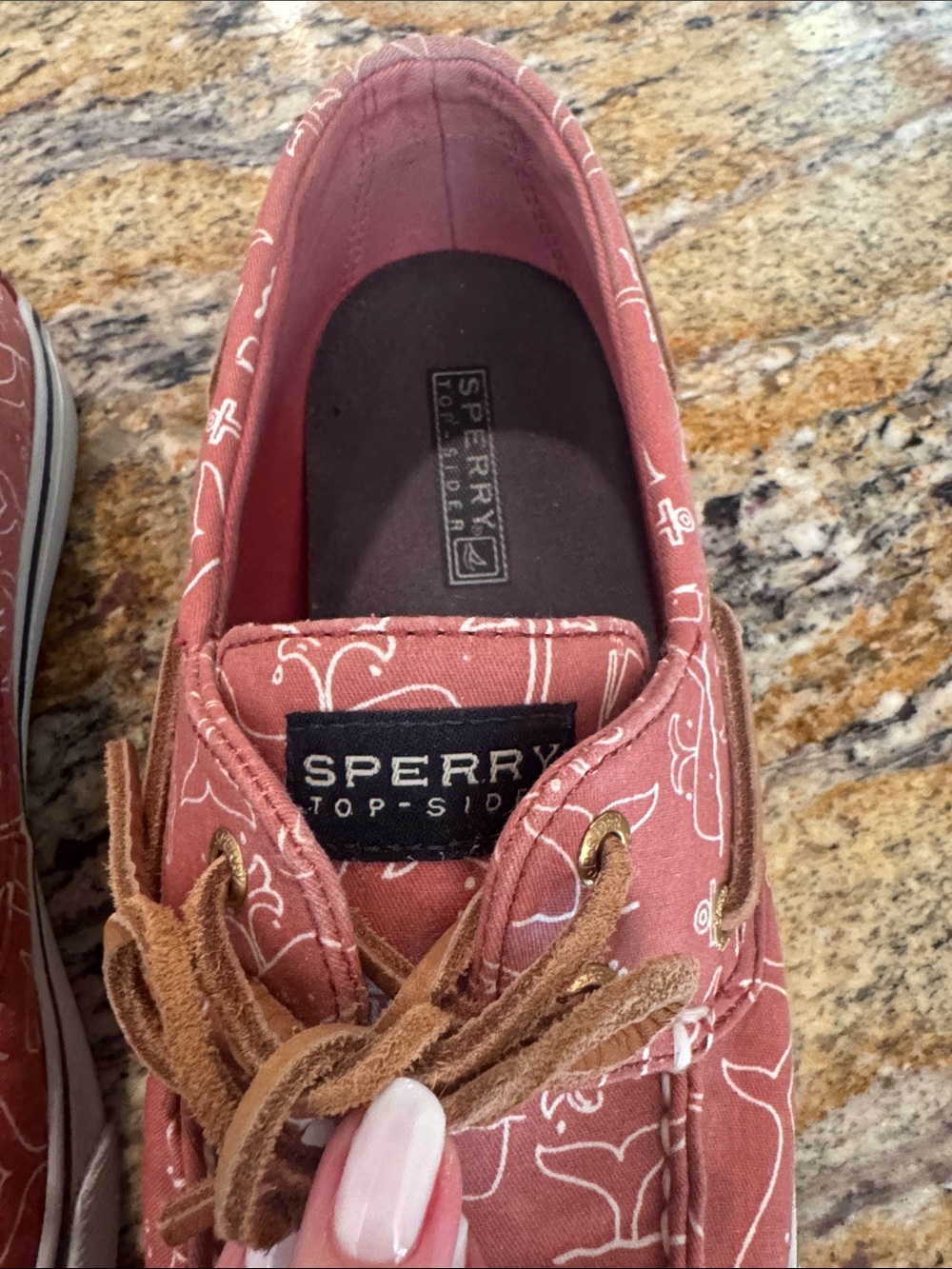 Sperry Women’s Dusty Rose Canvas Moccasins with White Print